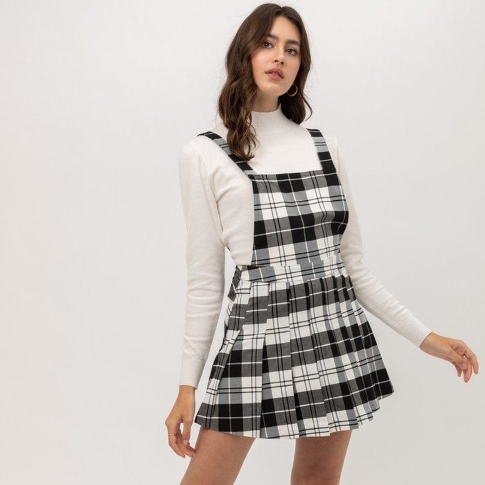 Woven Stretch Plaid Pleated Skirtall